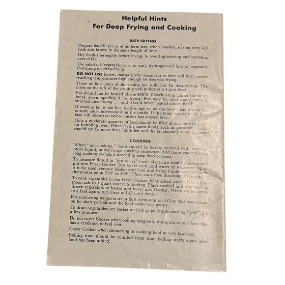 Merit Automatic Electric Fryer Cooker VTG Instruction Recipe Ad Booklet 50’s (?) - Picture 2 of 5